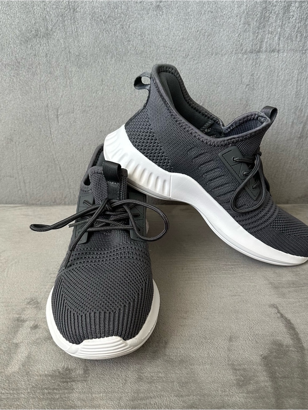 Women's Grey Knit Athletic Sneakers - Lightweight Black & White Running Shoes